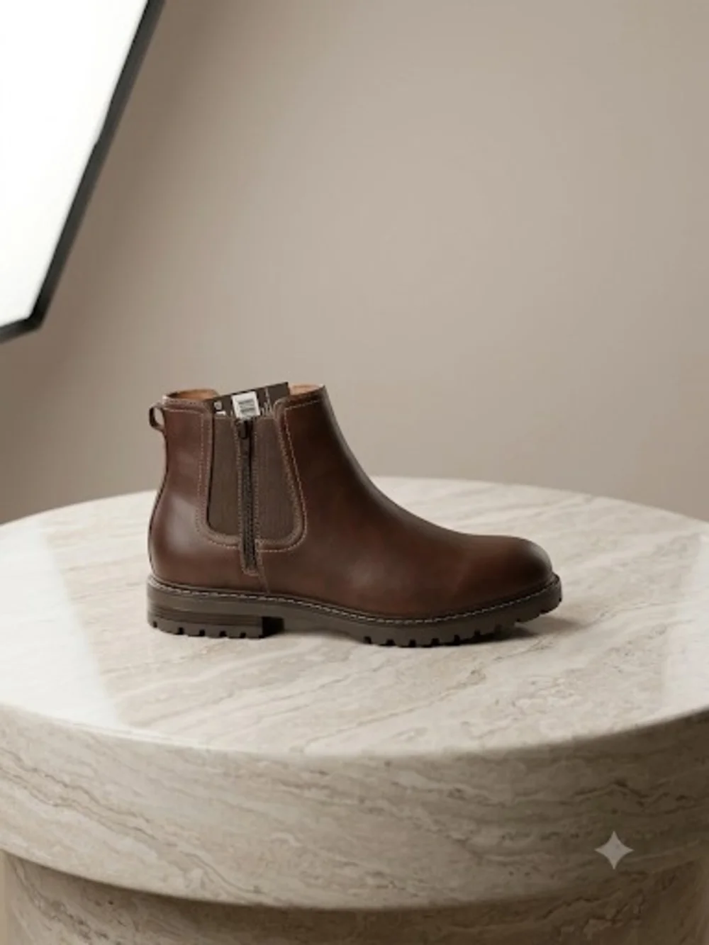 Men's Brown Leather Chukka Boot with Elastic Side Panels